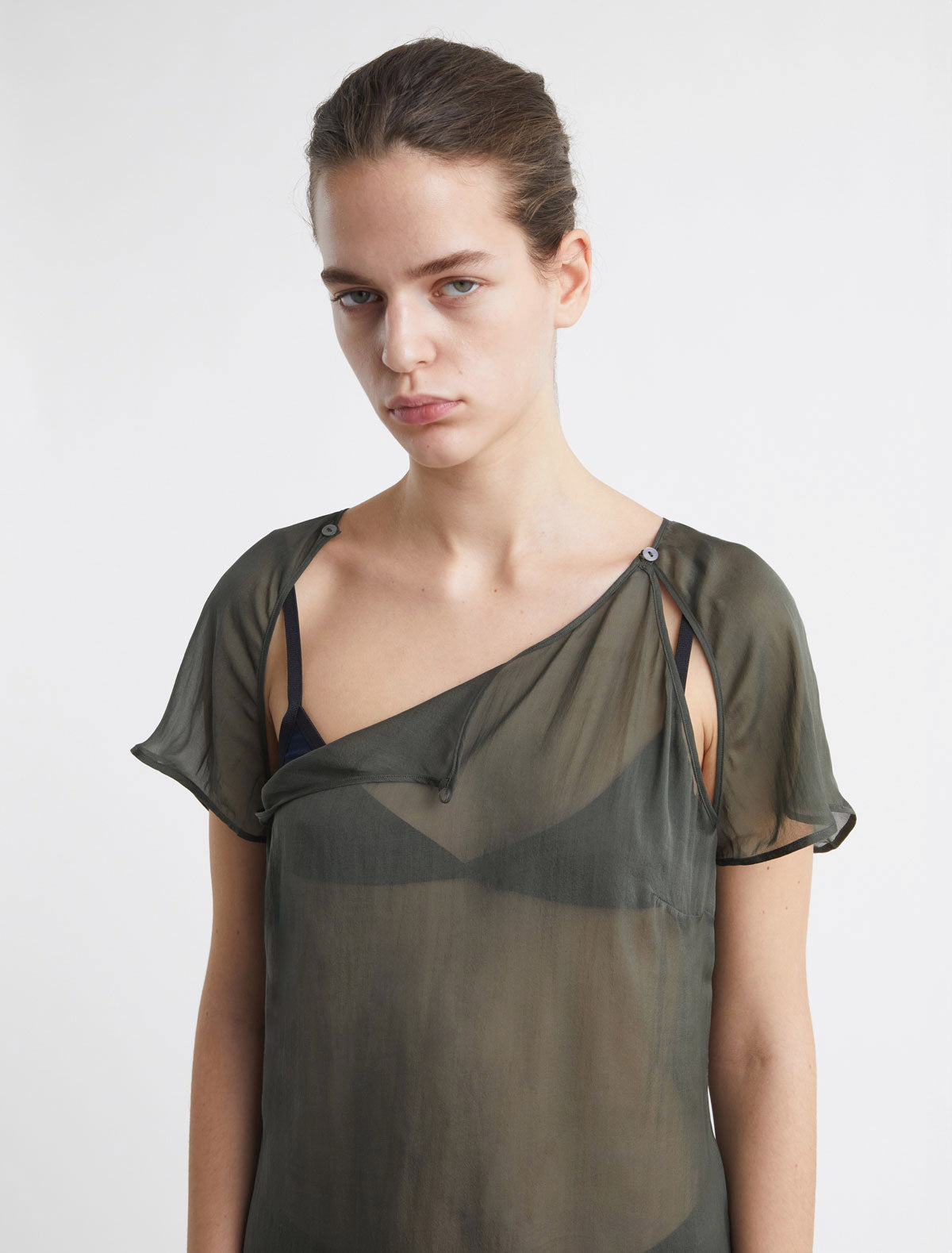 Lira dress midi dress short sleeves openings armholes ruffled hem darkgreen