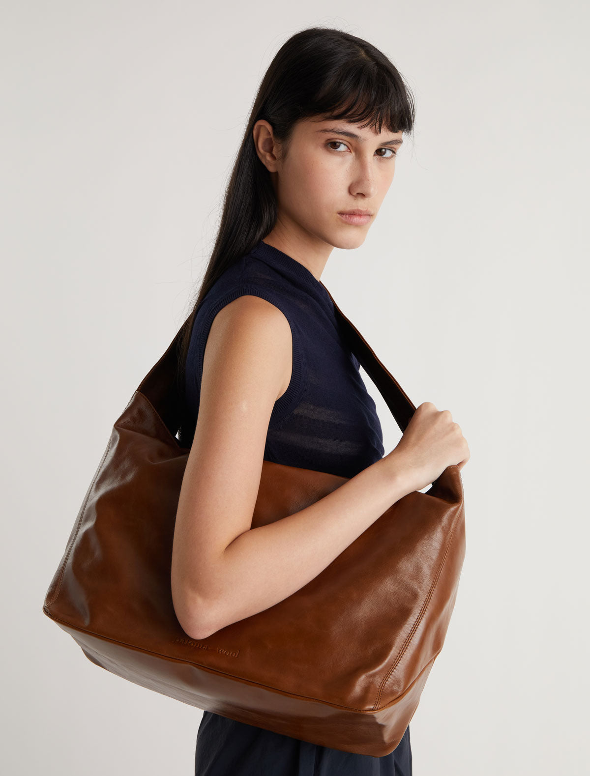 Lisa large leather bag wide handle brown