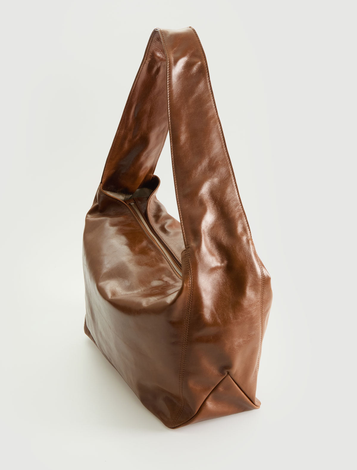Lisa large leather bag wide handle brown
