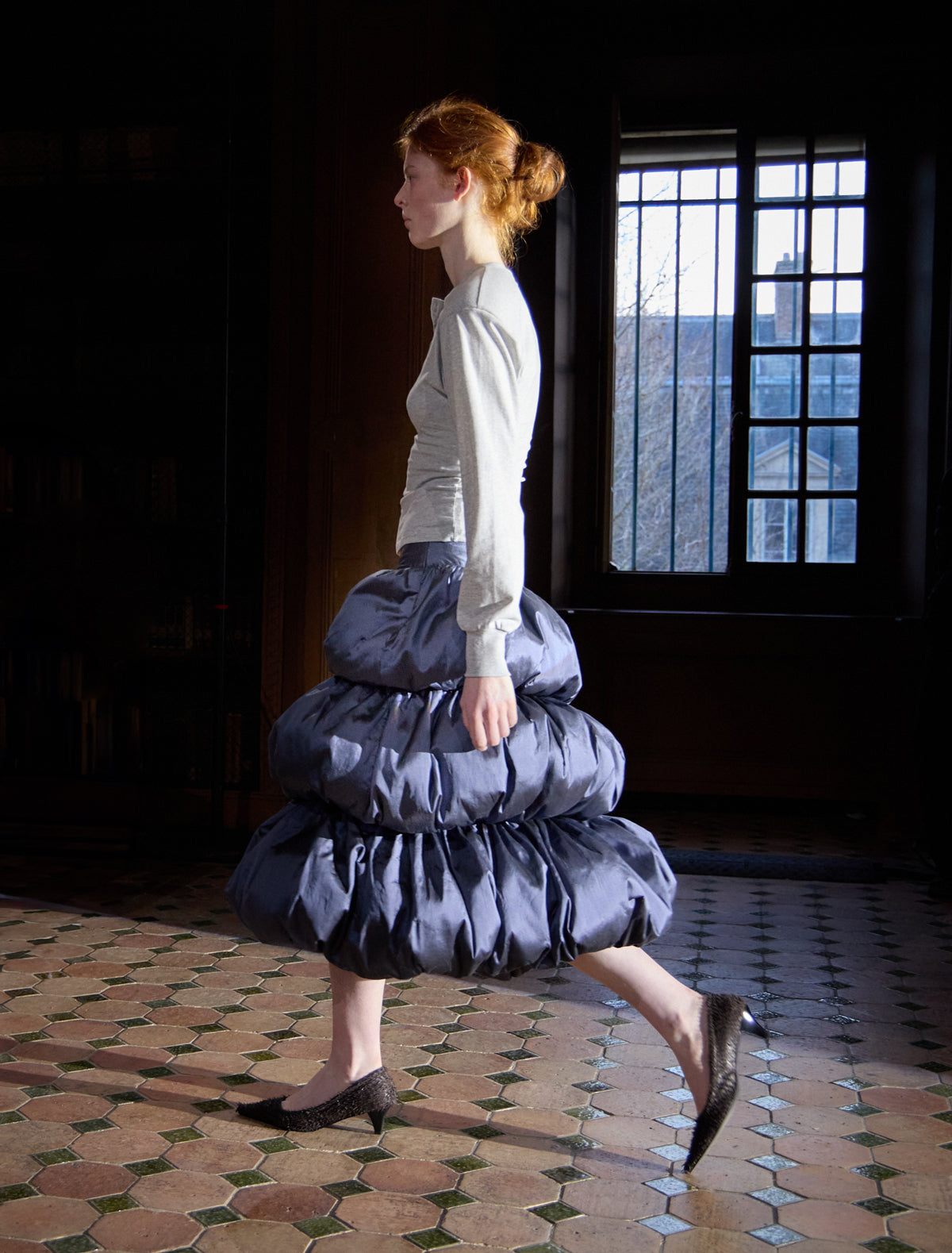 Rupit silk four tier gathered skirt volume