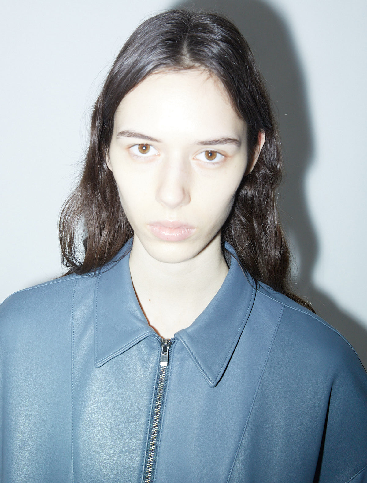 Lora oversized soft leather bomber blue