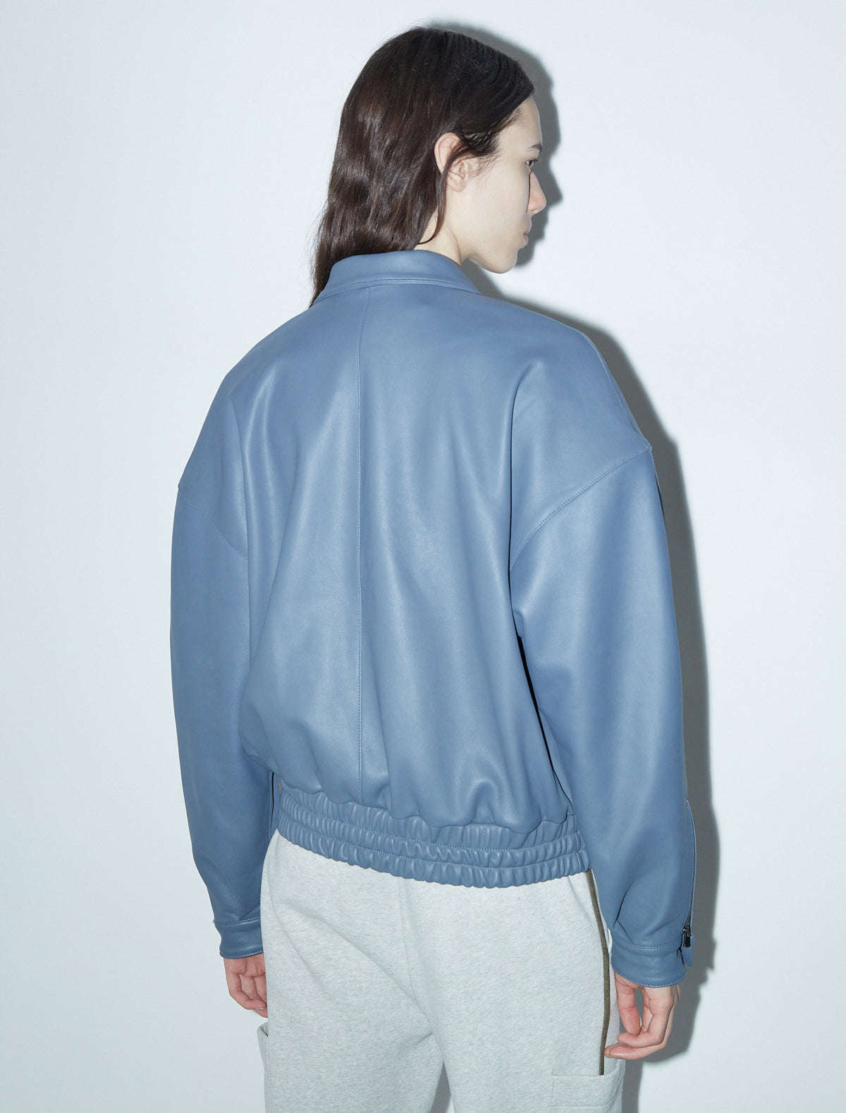 Lora oversized soft leather bomber blue