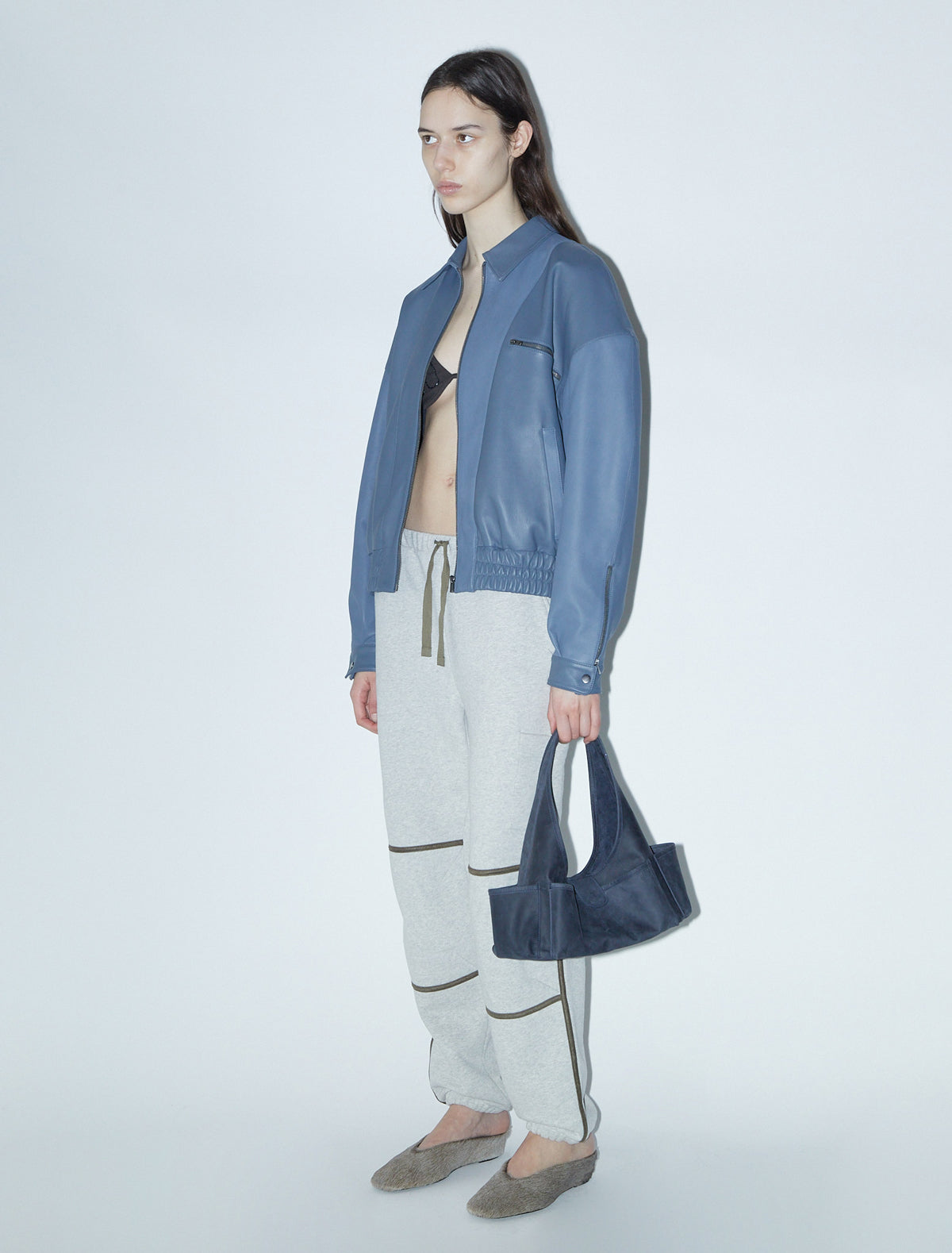 Lora oversized soft leather bomber blue