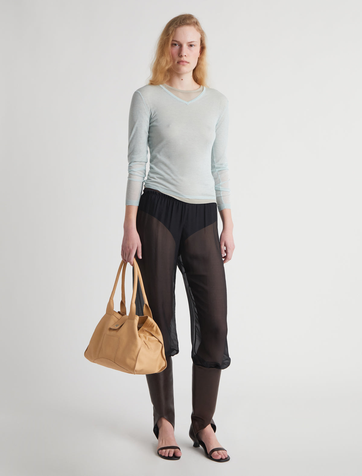 Losa long sleeve sheer sweater lightblue
