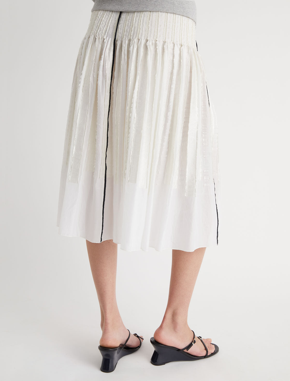 Lupe midi flared skirt fitted upper section volume bottom white