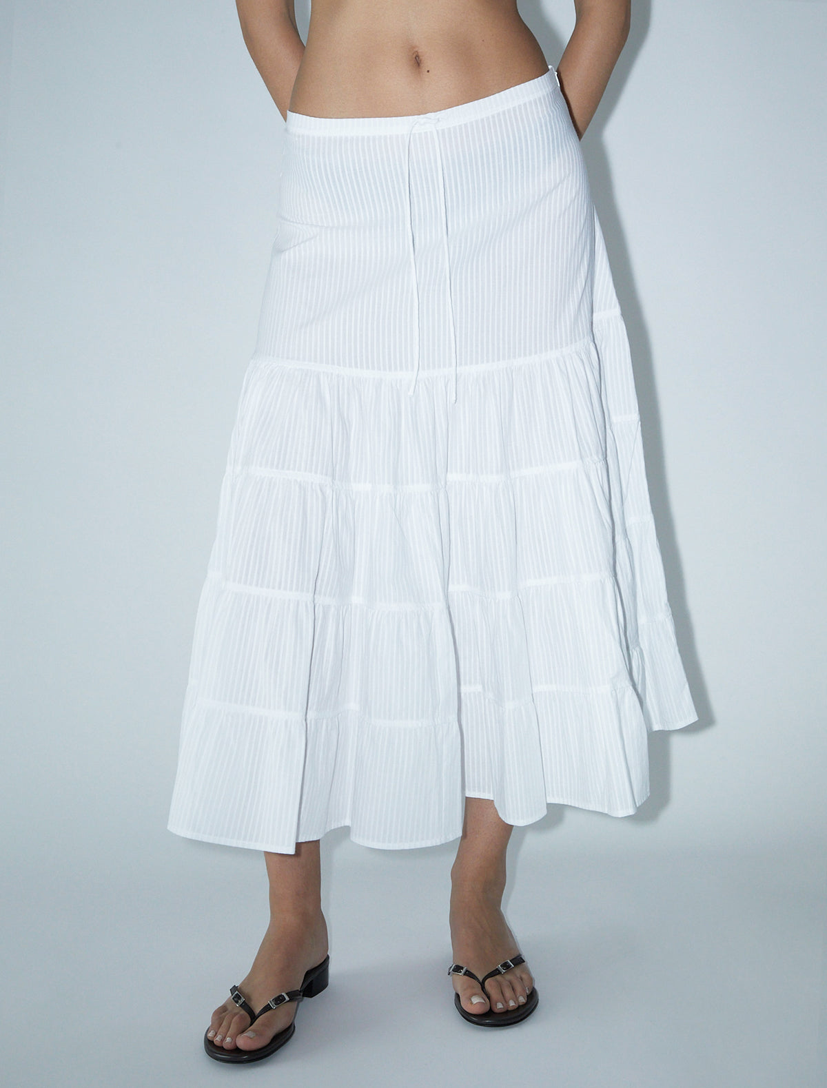 Long etoile ankle length textured striped cotton skirt