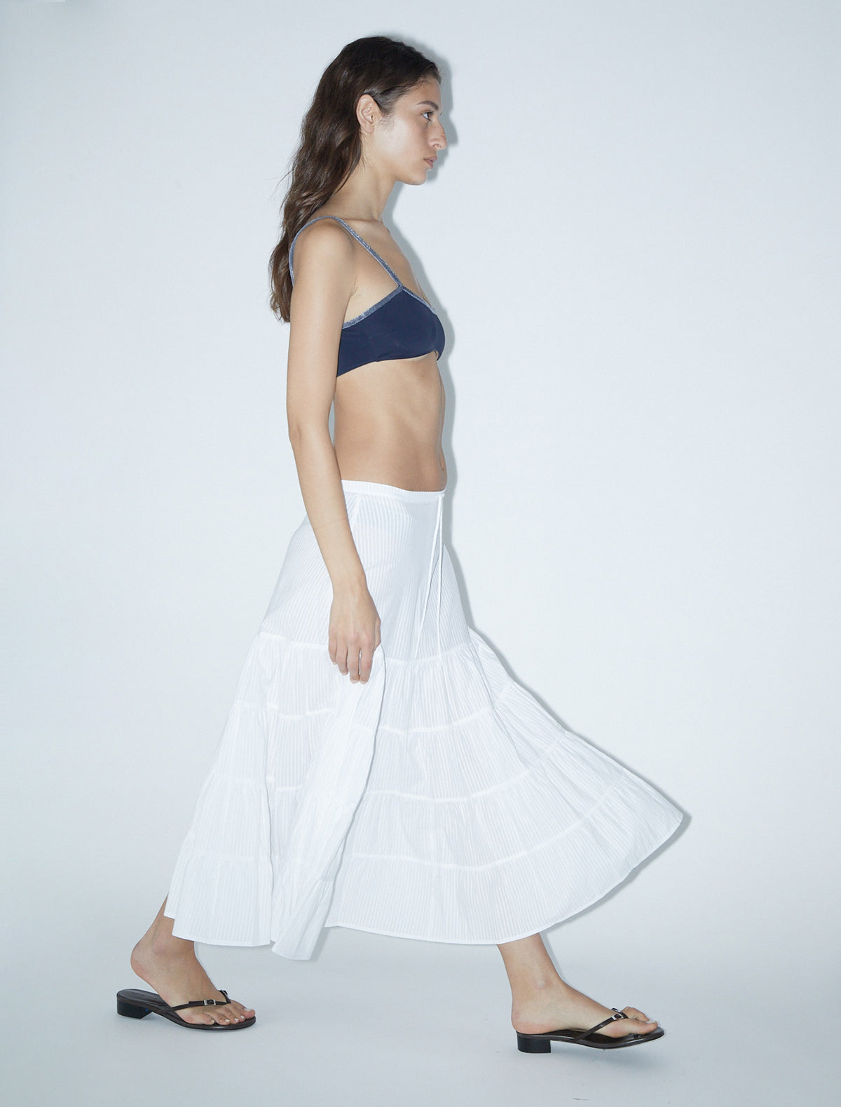 Long etoile ankle length textured striped cotton skirt