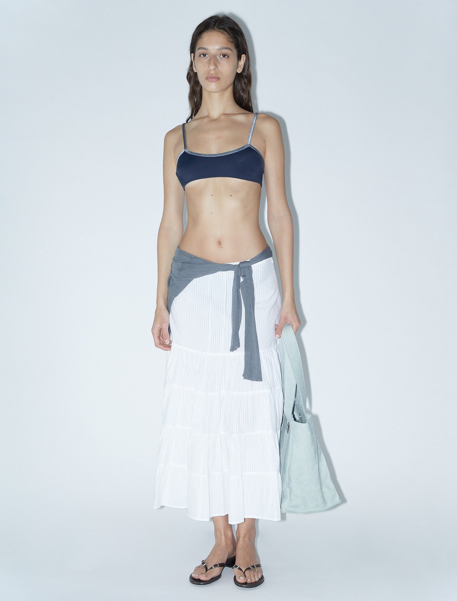 Long etoile ankle length textured striped cotton skirt