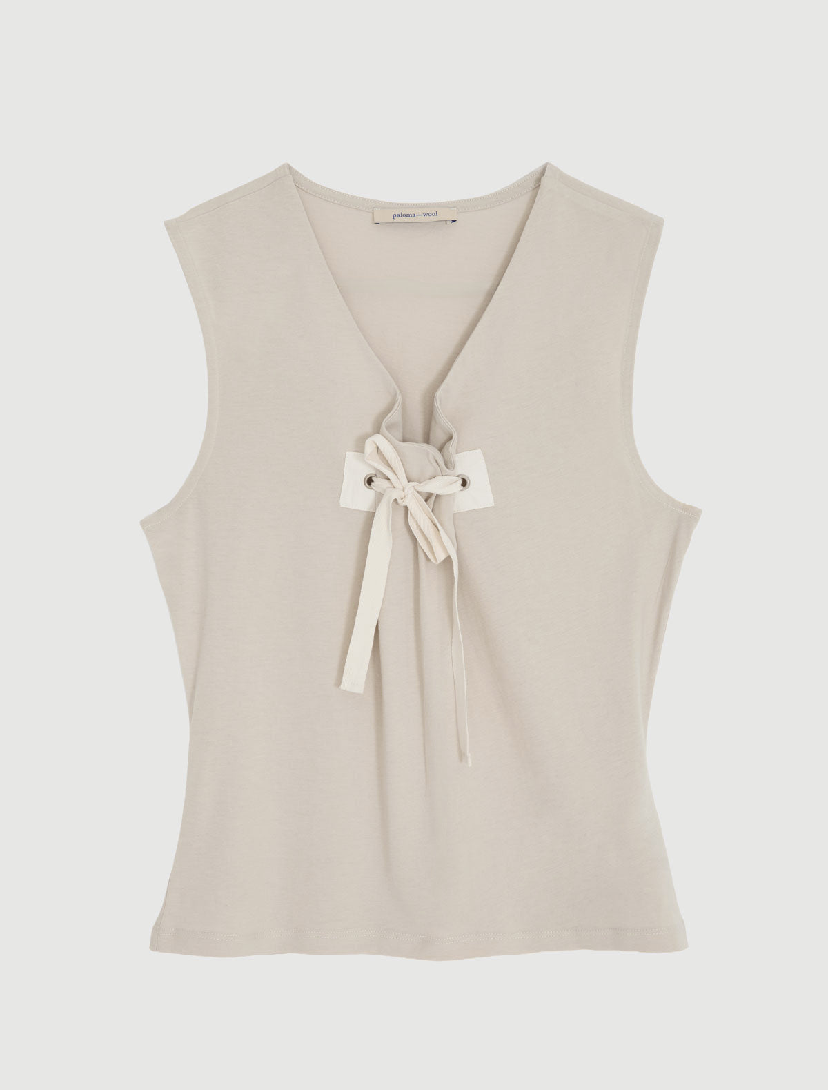 Manir sleeveless top chest patch eyelet adjustable strap ecru