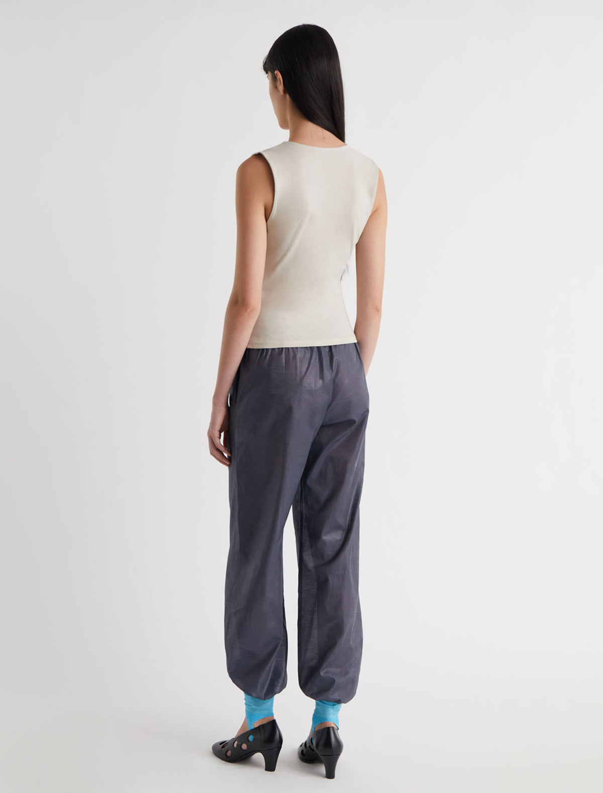 Manir sleeveless top chest patch eyelet adjustable strap ecru