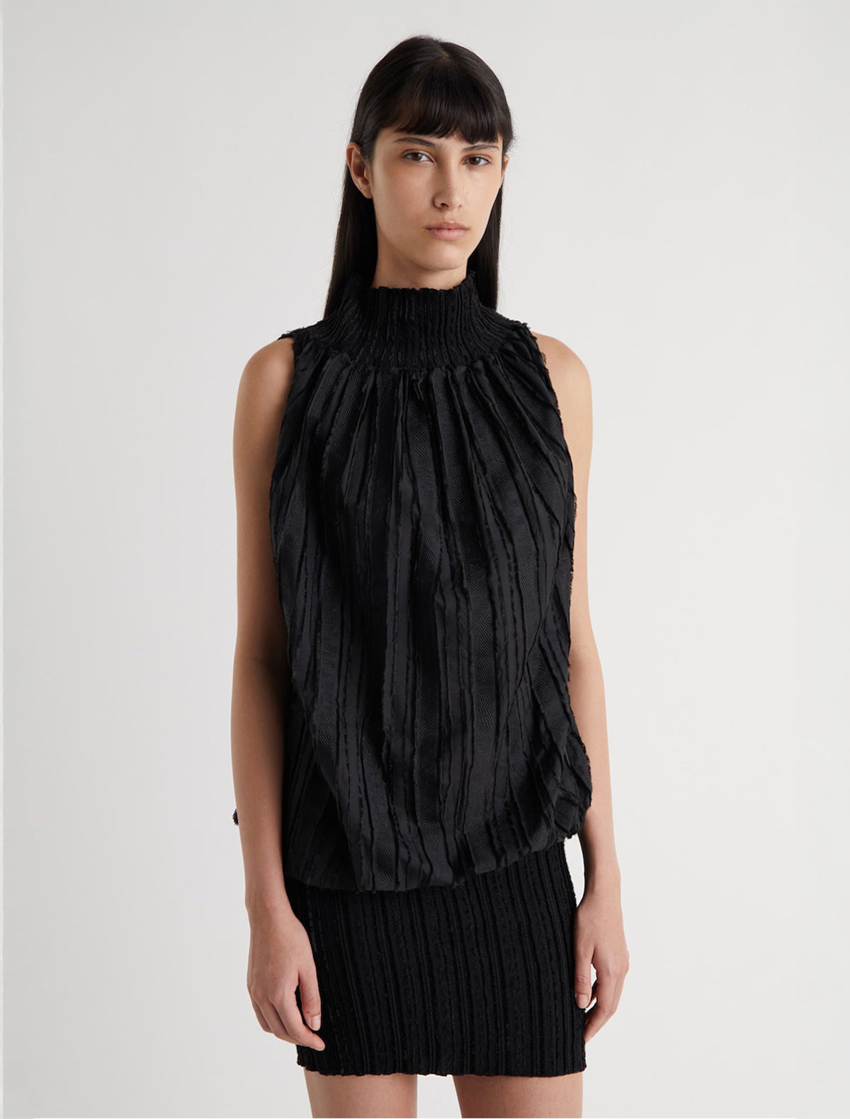 Mapo dress short high neck dress fitted hem black