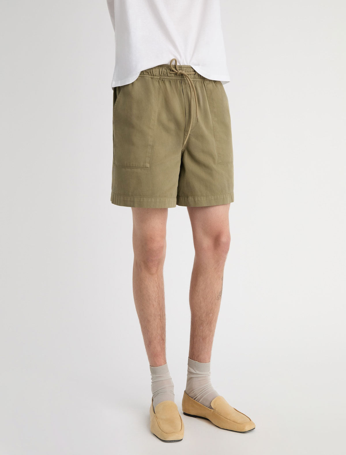 Mau shorts elasticated waistband adjustable drawstring khaki