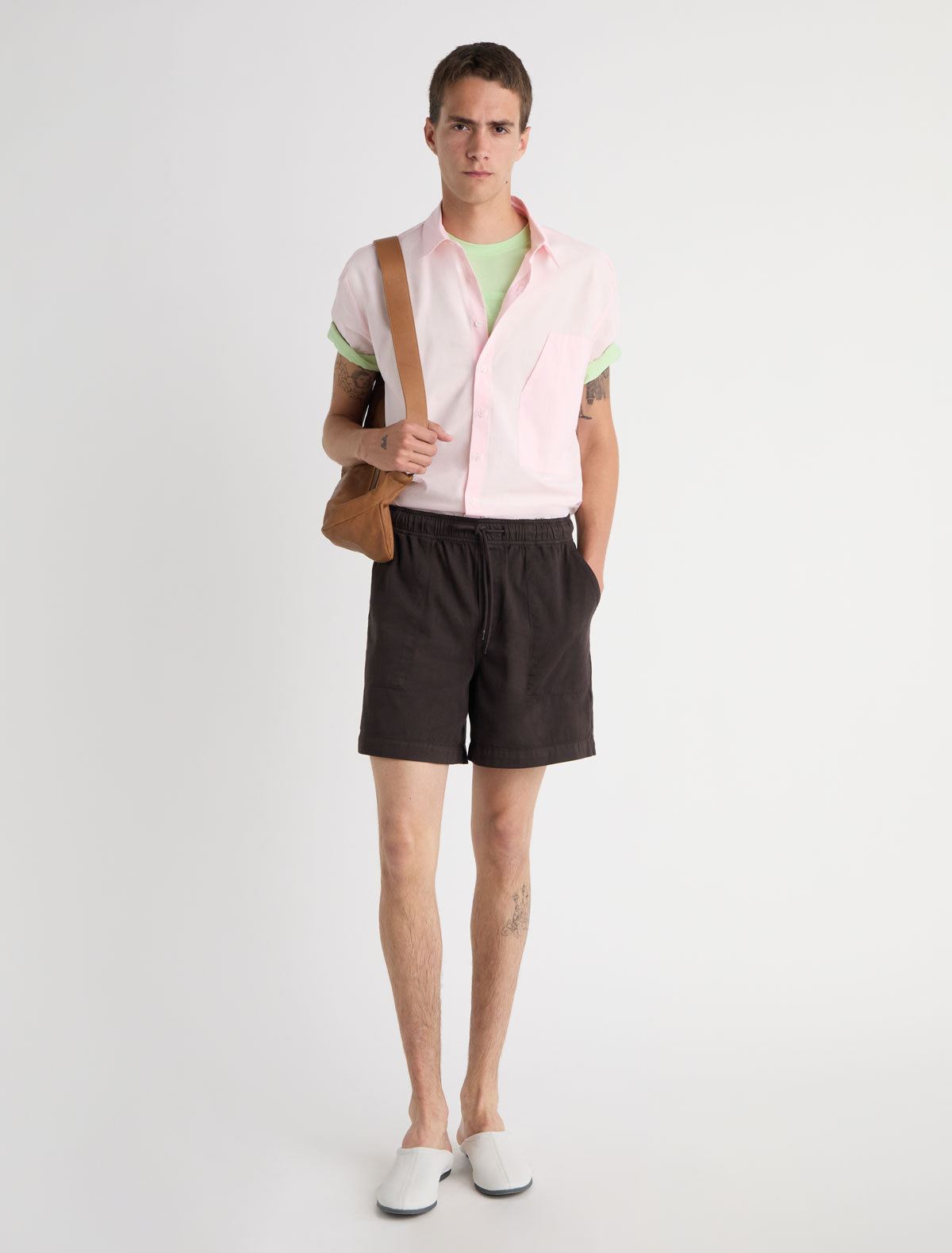 Mau shorts elasticated waistband adjustable drawstring brown