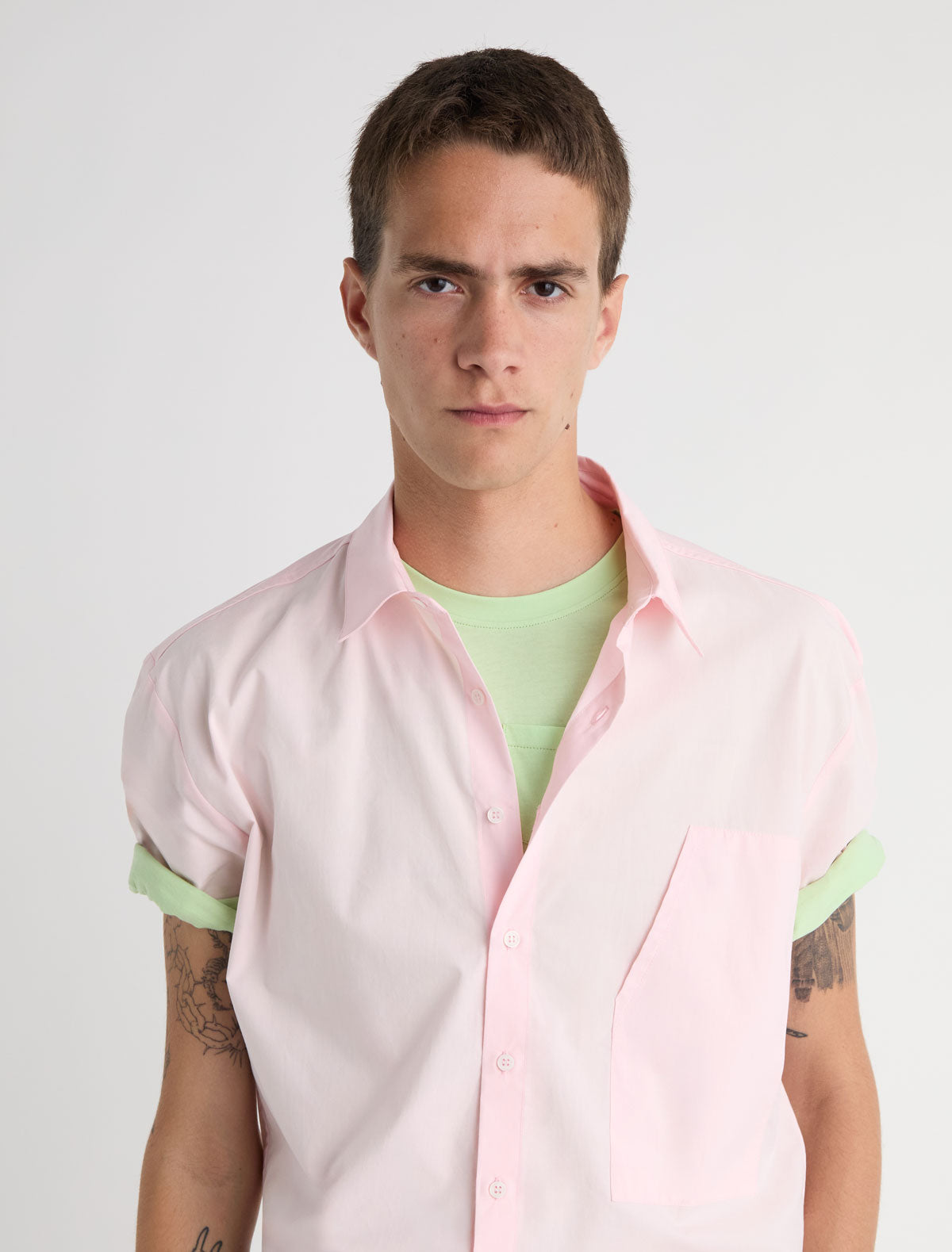 Milefile short sleeved shirt front pocket pink