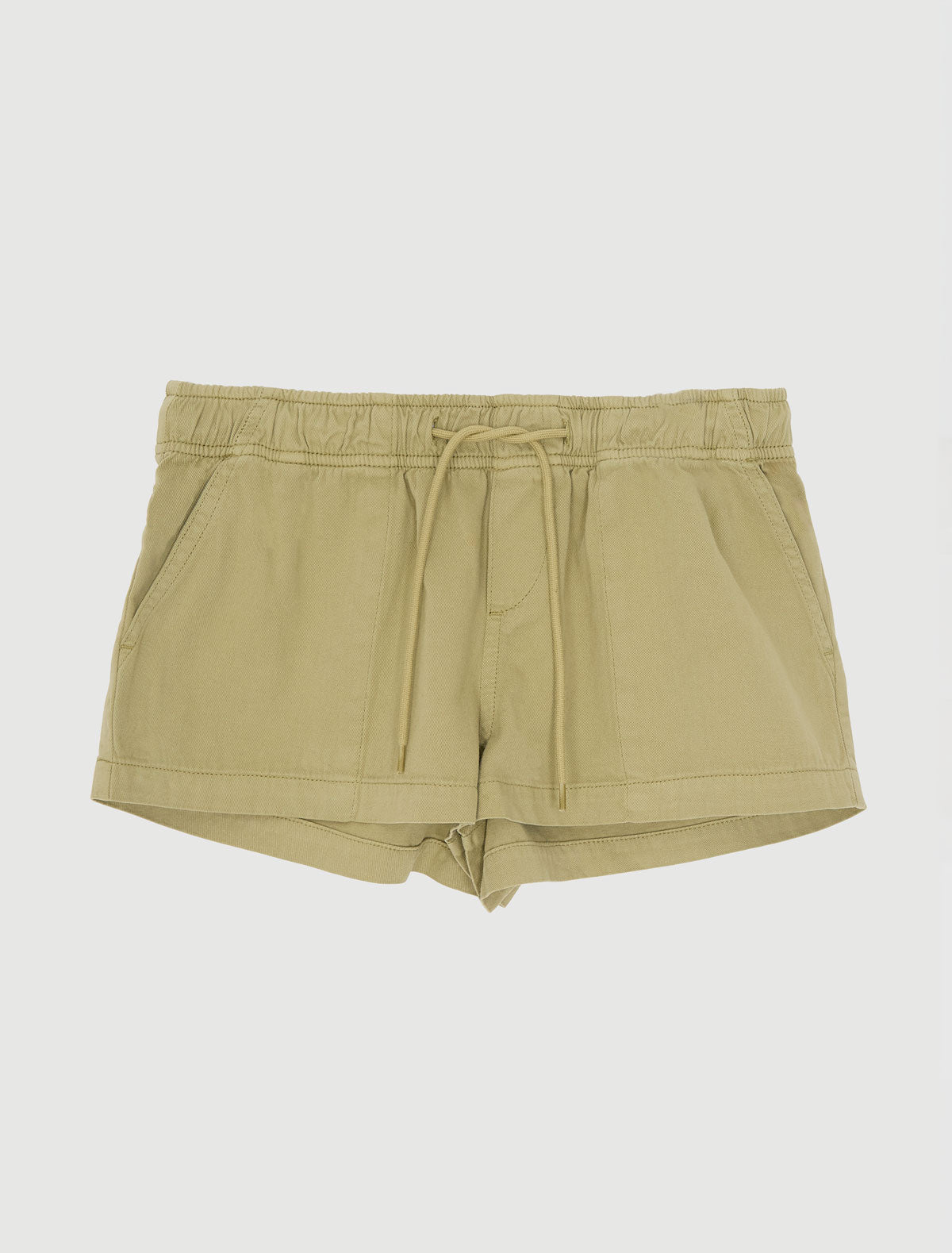 Mini mau mini shorts elasticated waistband adjustable drawstring khaki