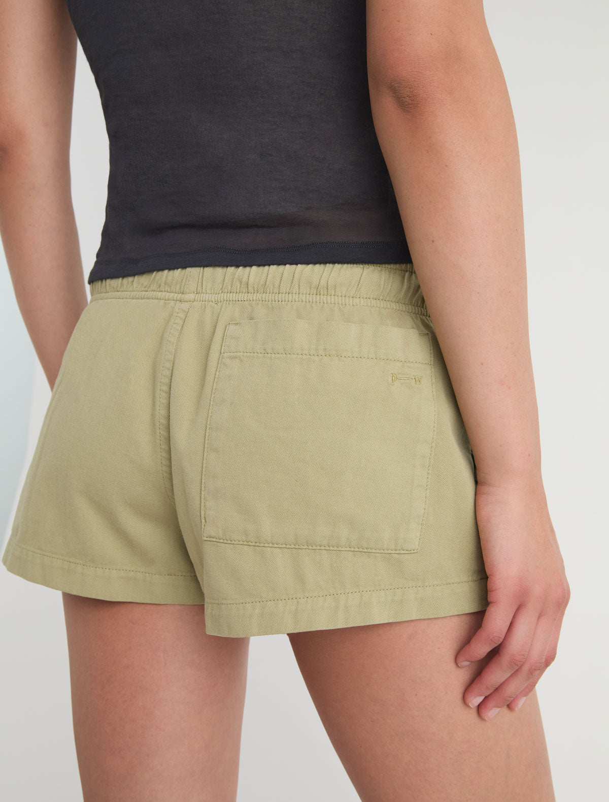 Mini mau mini shorts elasticated waistband adjustable drawstring khaki