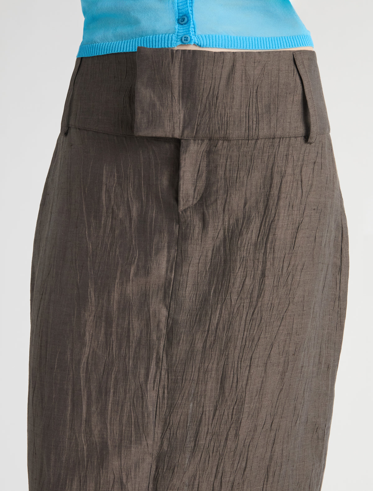 Movi long pencil skirt wide waistband hook and eye closure long belt loops brown