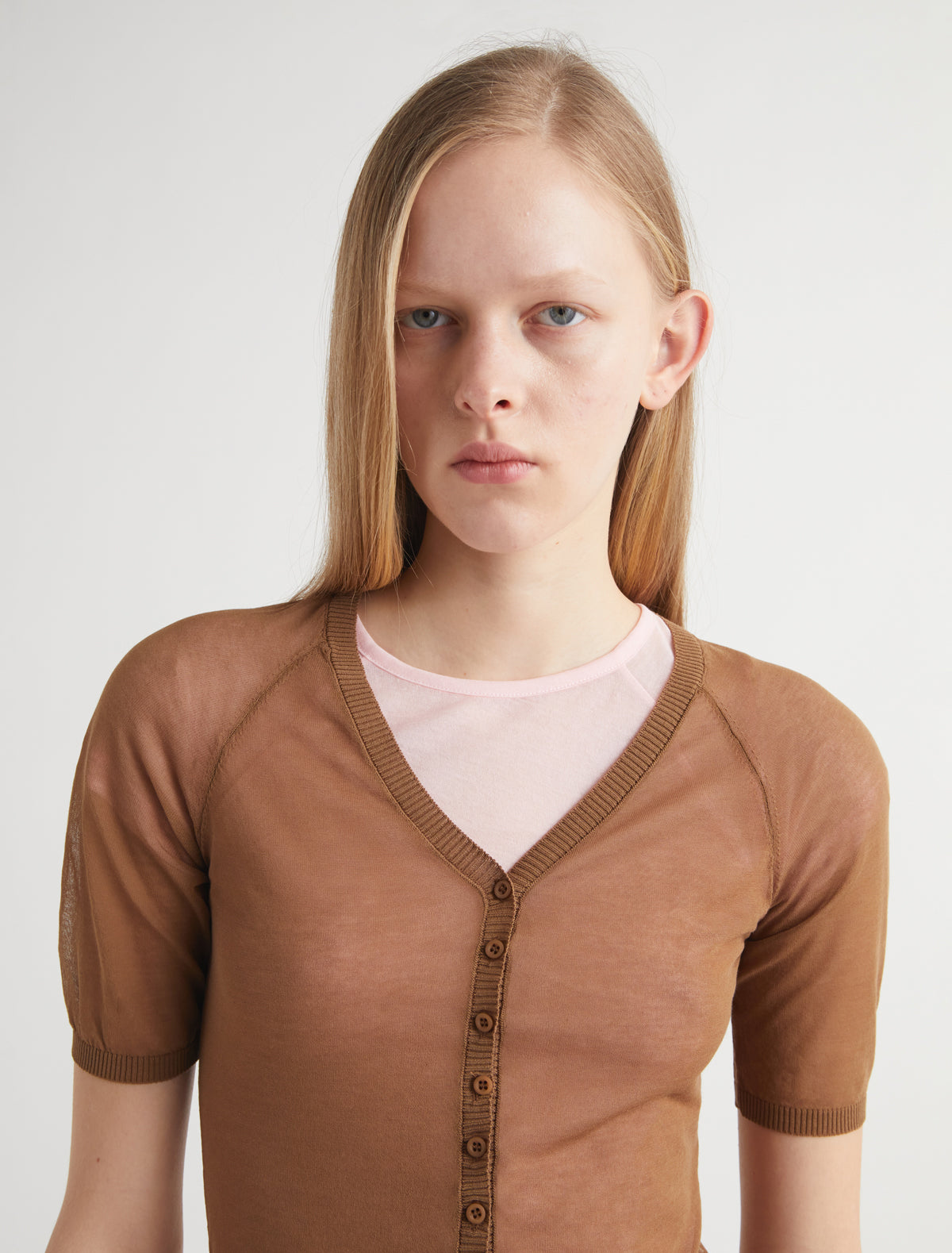 Nice short sleeve knit cardigan brown