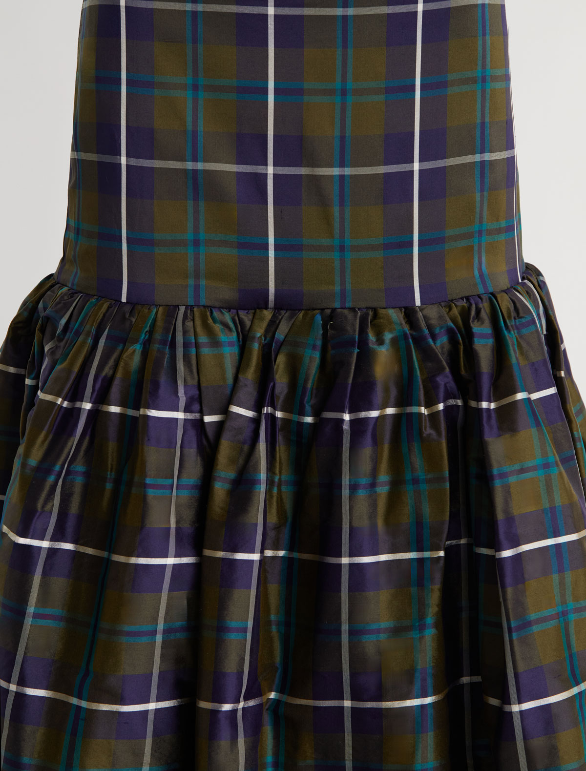 Oldy checked silk skirt puffy silhouette navy