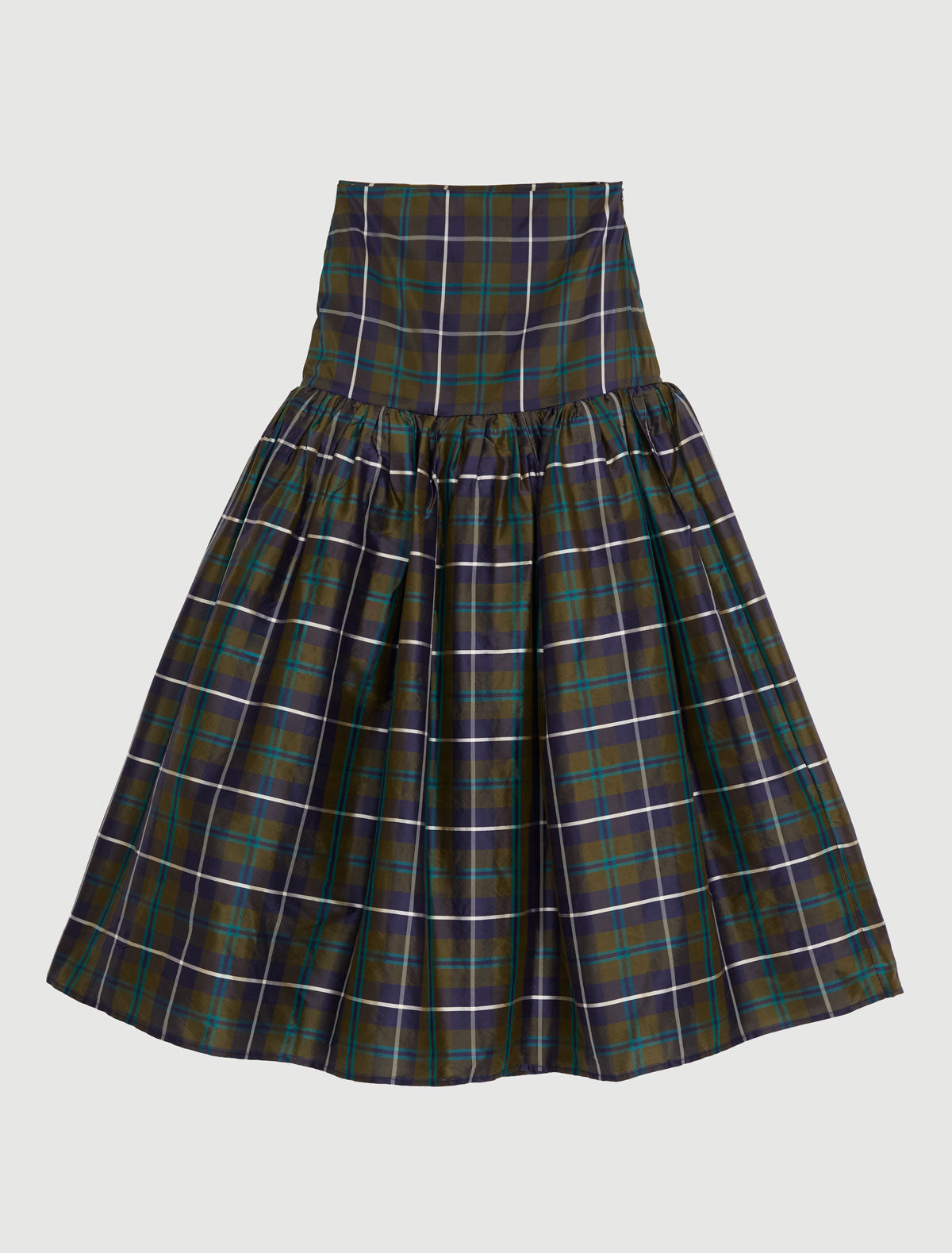 Oldy checked silk skirt puffy silhouette navy