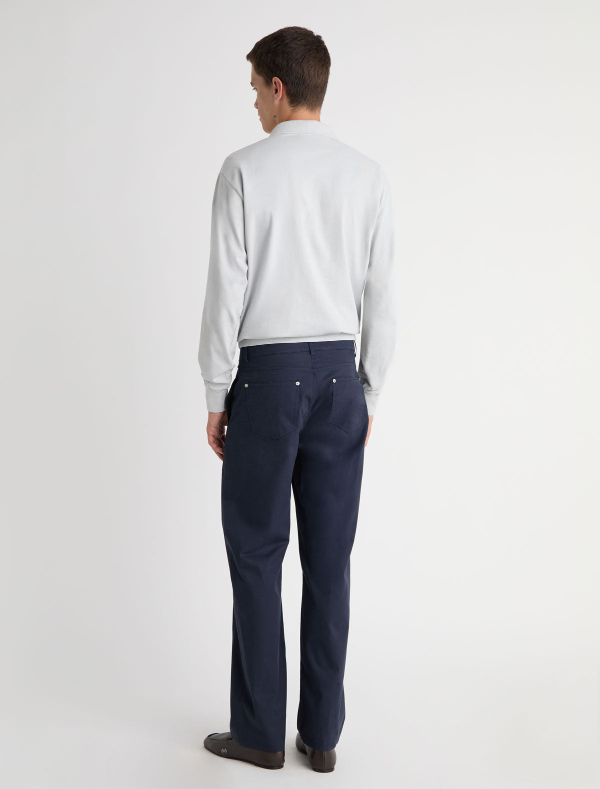 Orlando men trousers forward shifted seams front welt pockets navy