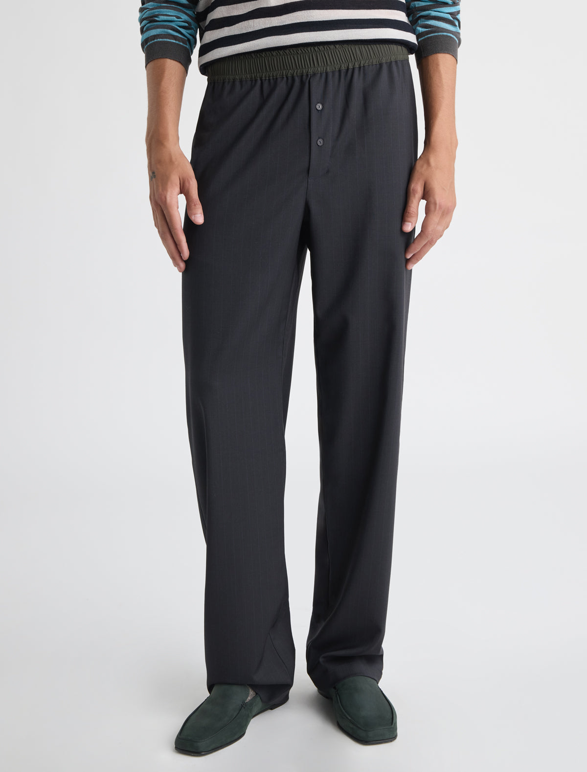 Gales tailored trousers contrasting waistband interior elastic grey