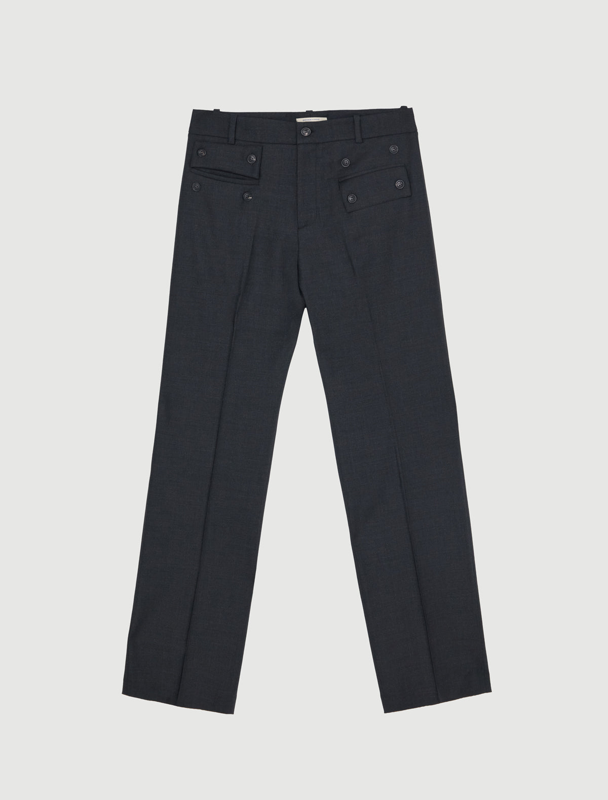 Mario suit trousers pocket detail buttoned flap grey