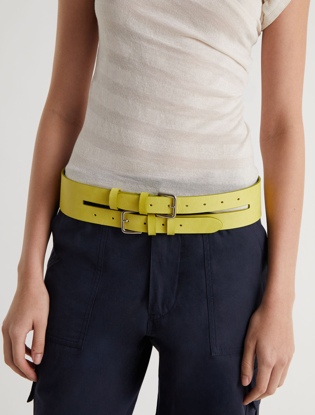 Penelope ii leather belt double buckle system yellow