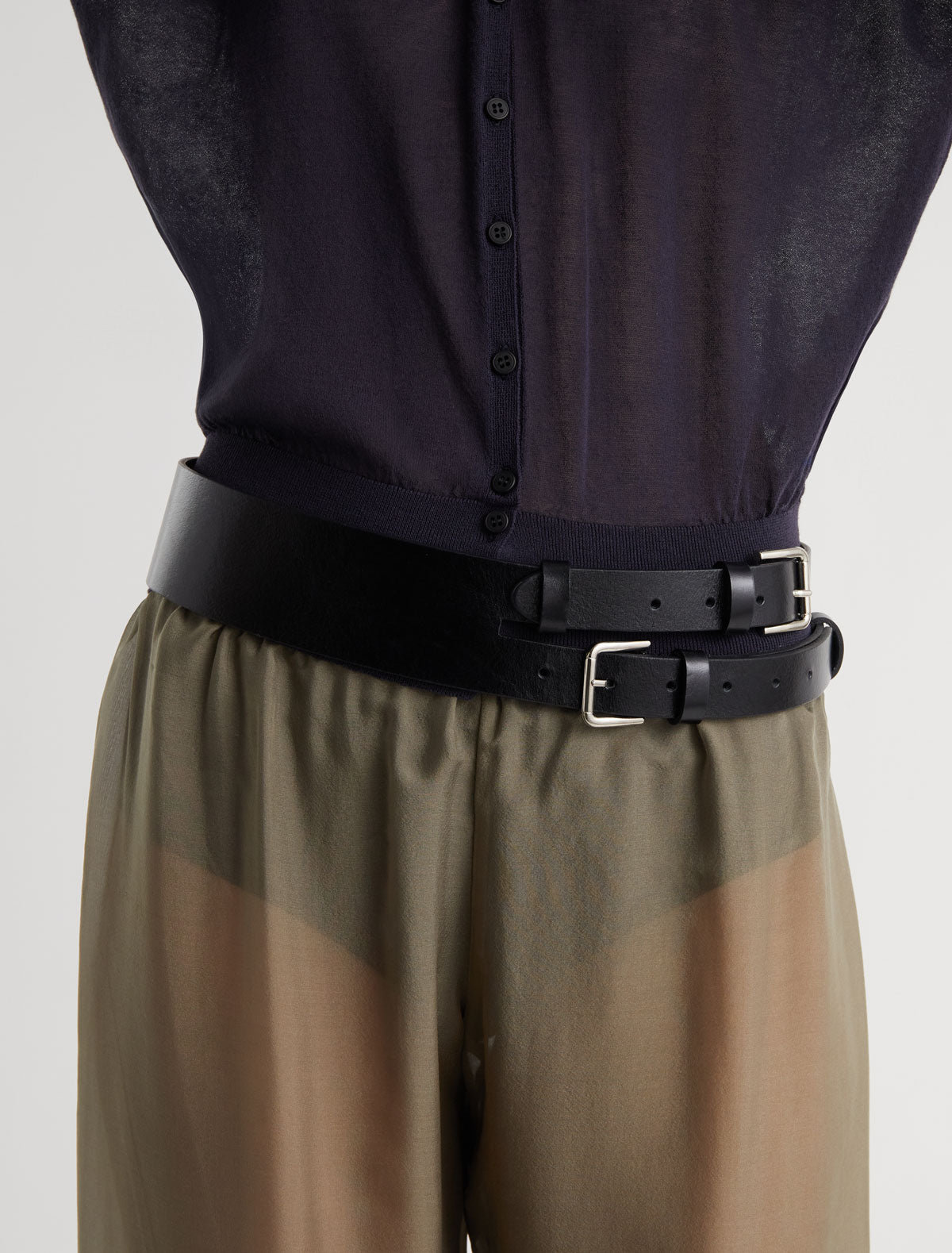Penelope ii leather belt double buckle system black