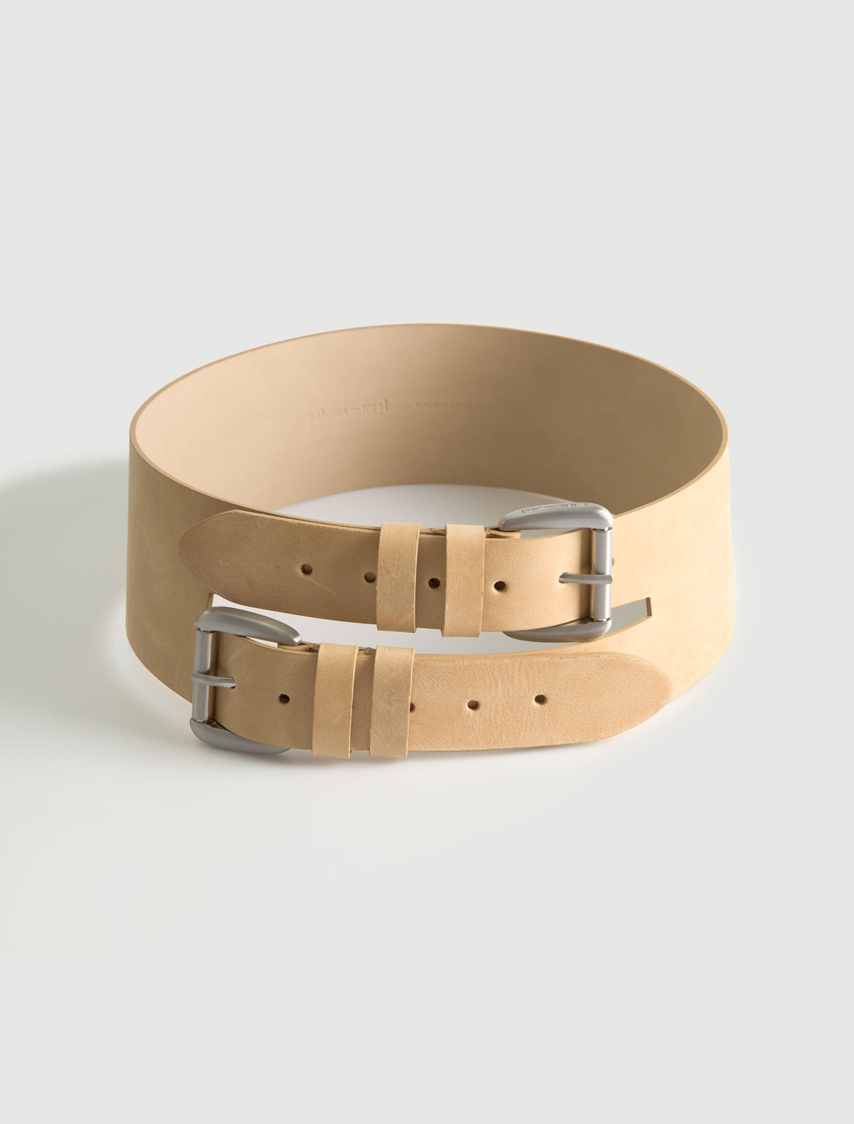 Penelope wide leather belt double buckle system yellow