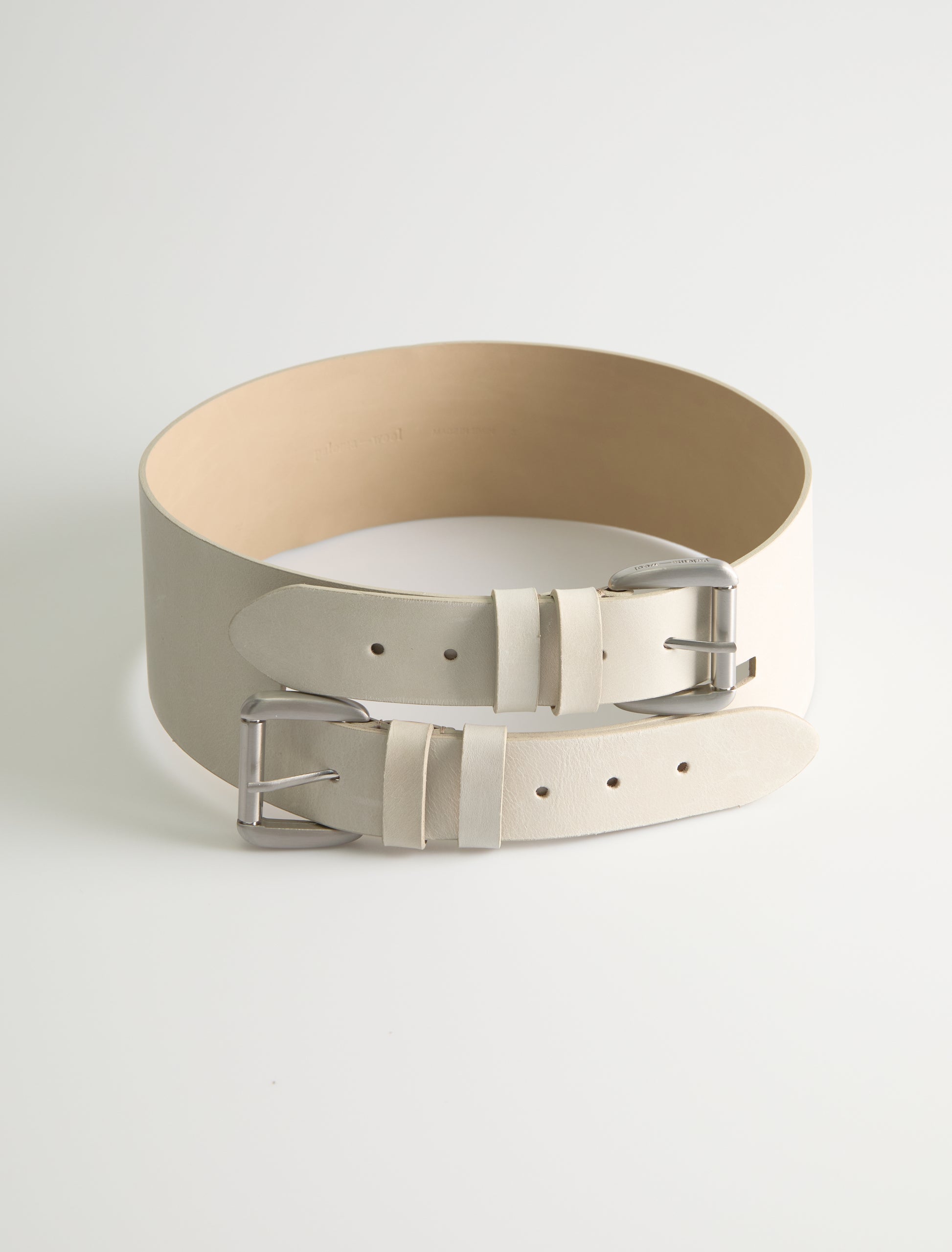 Penelope wide leather belt double buckle system offwhite