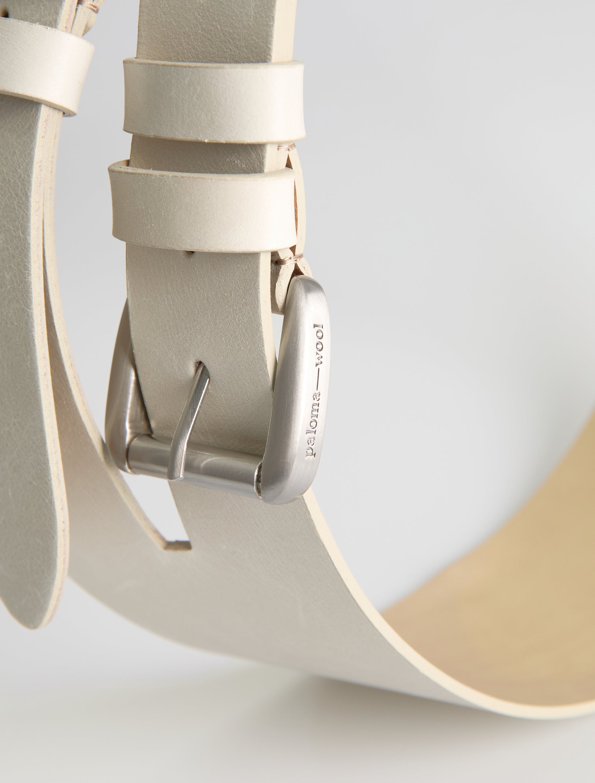 Penelope wide leather belt double buckle system offwhite