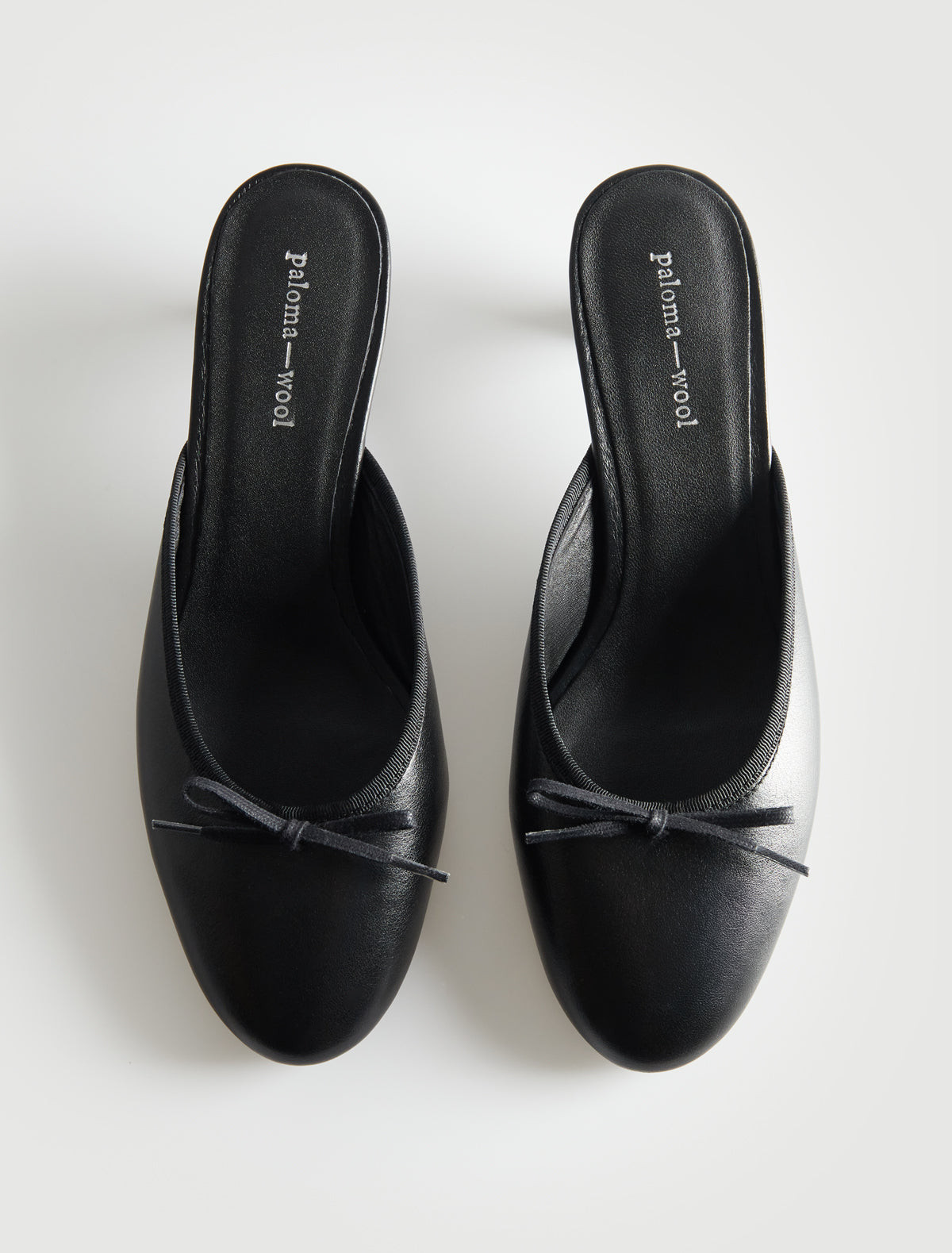 Petra mule leather small vamp trim detail lace bow black