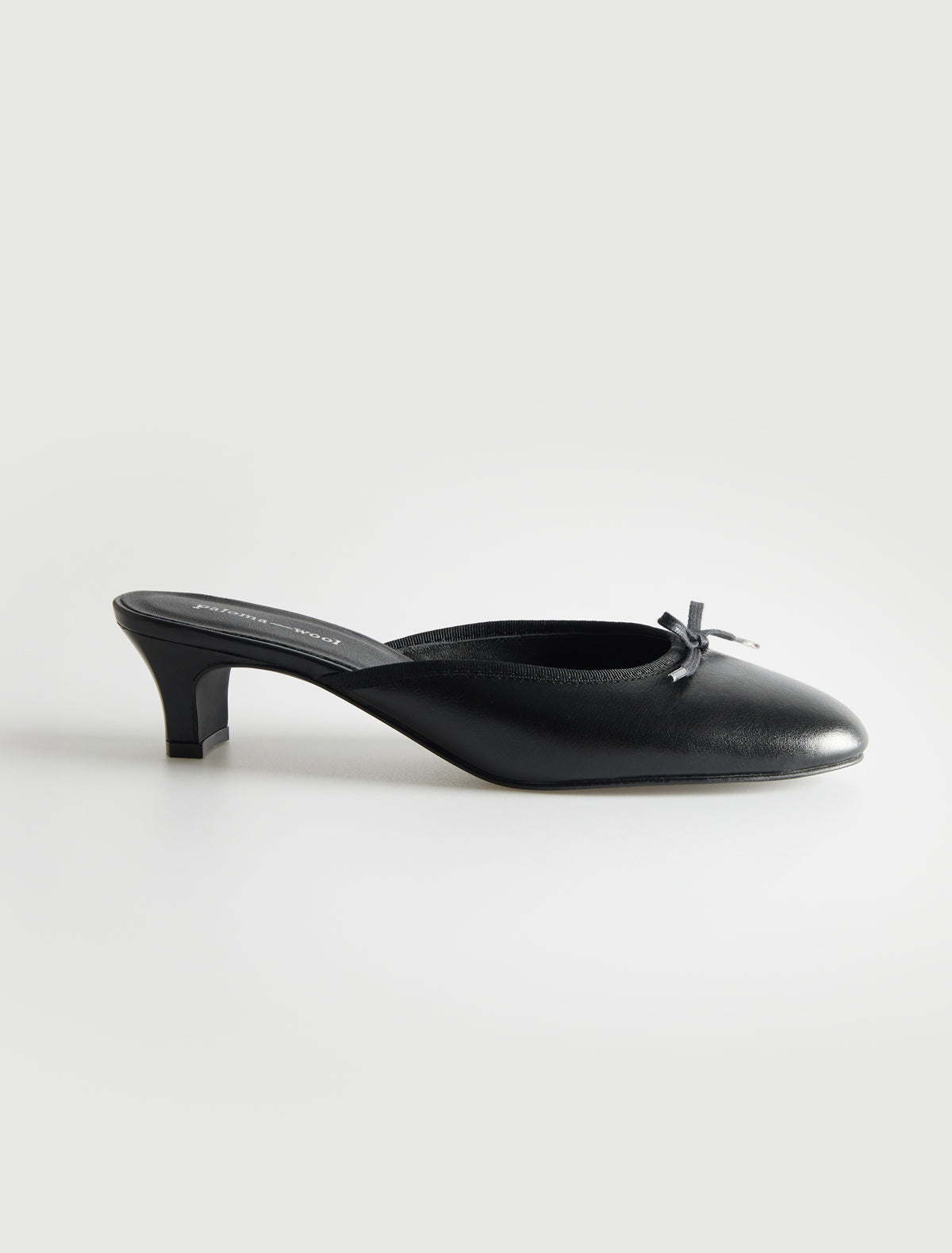 Petra mule leather small vamp trim detail lace bow black