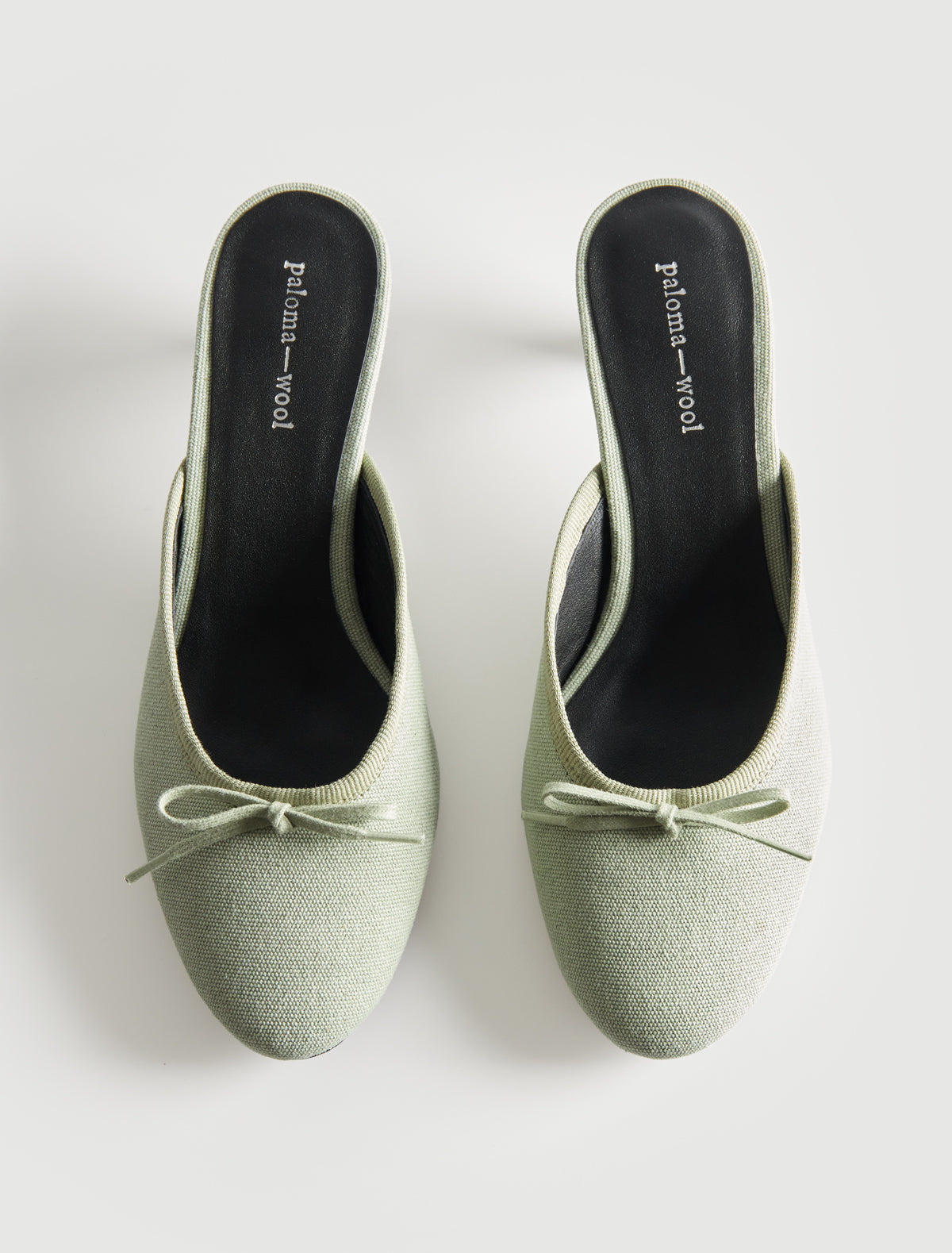 Petra mule canvas small vamp trim detail lace bow aquamarine