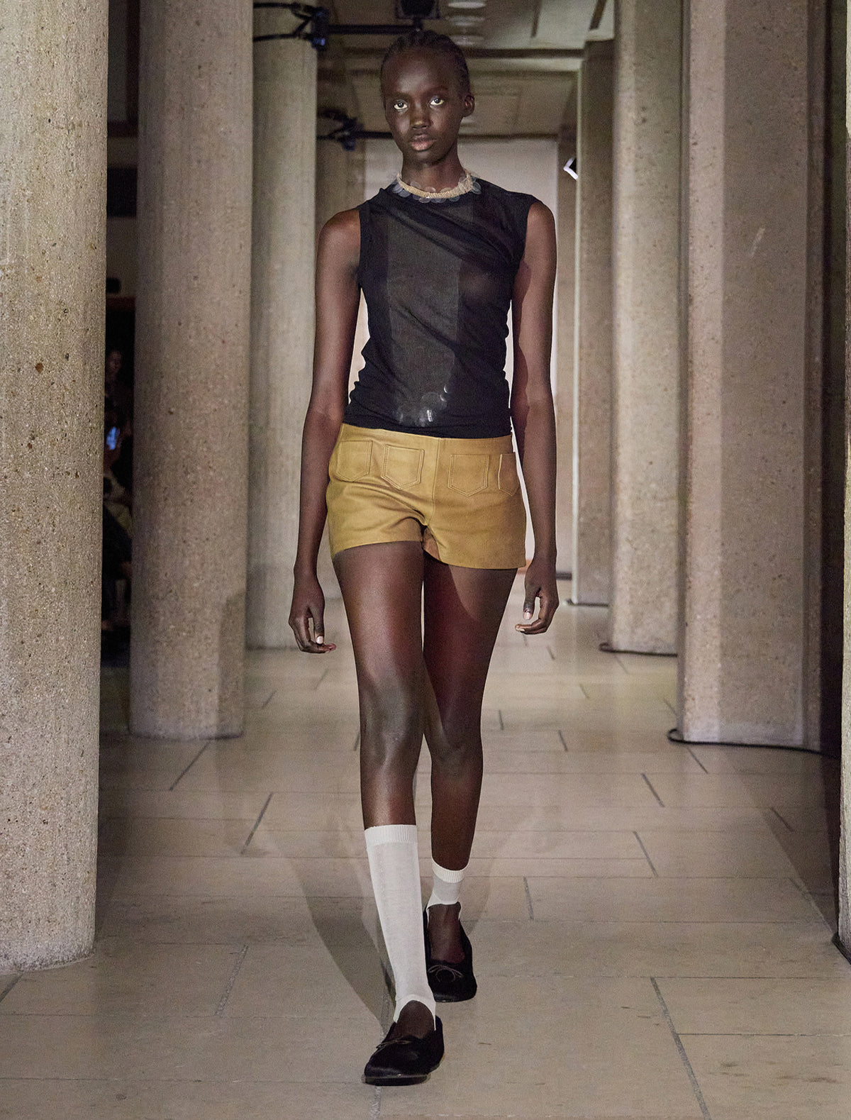 Suau soft leather shorts mini pockets detailing waistband