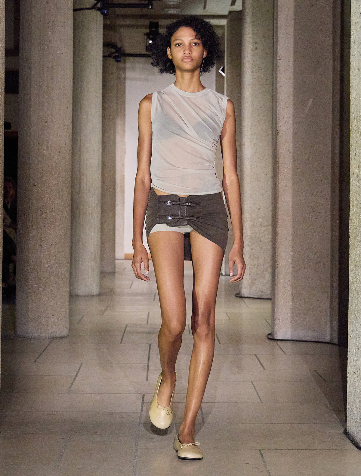 Raven ii asymmetrical knit top draped detailing beige
