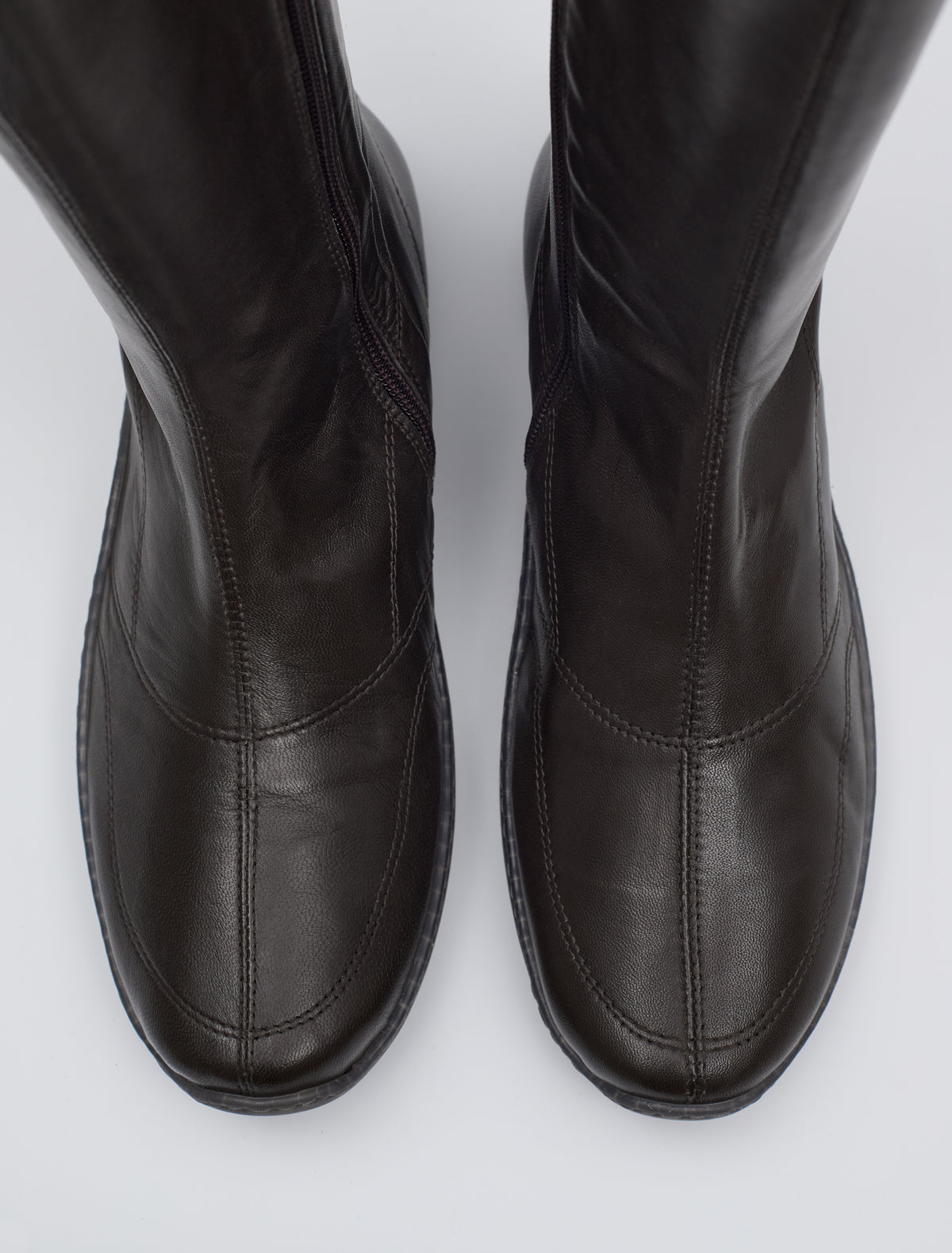 003km rubber sole high leg leather boots darkbrown