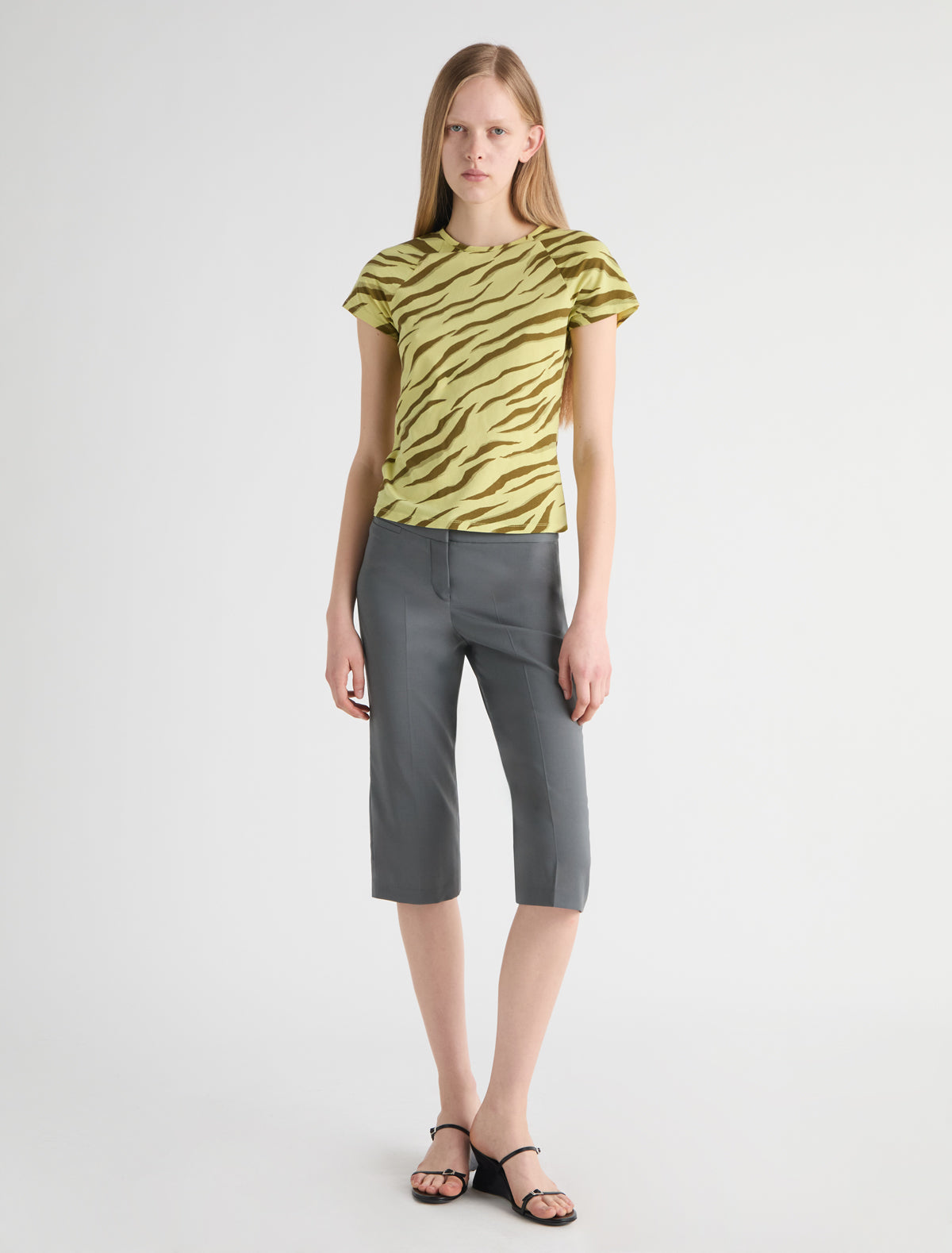 Raul low rise capri trousers waistband detail eyelet metal pin