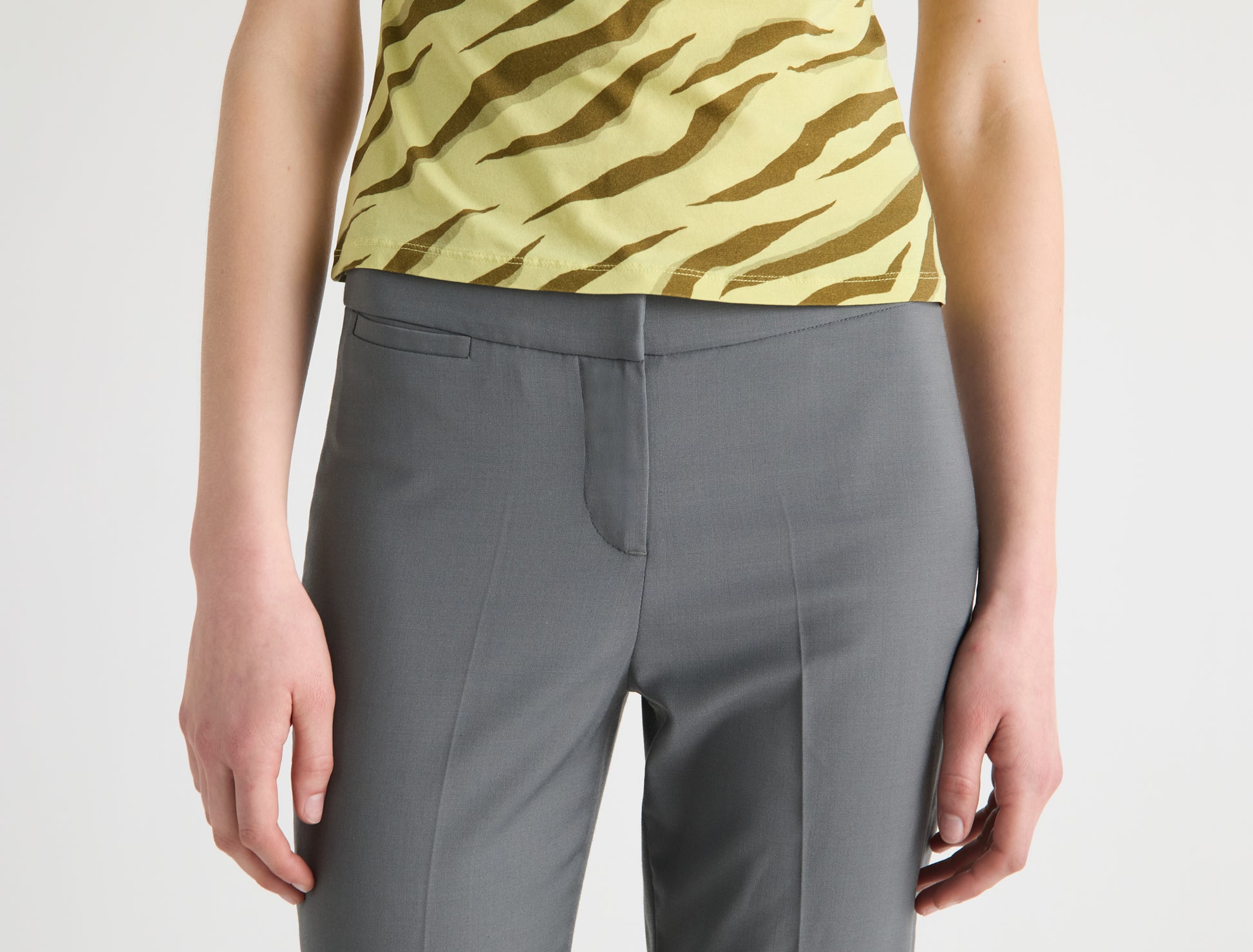 Raul low rise capri trousers waistband detail eyelet metal pin