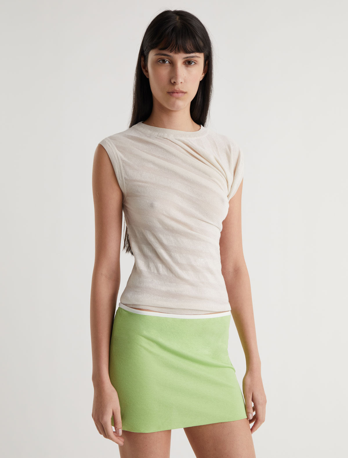 Raven asymmetric draped top striped effect knit offwhite