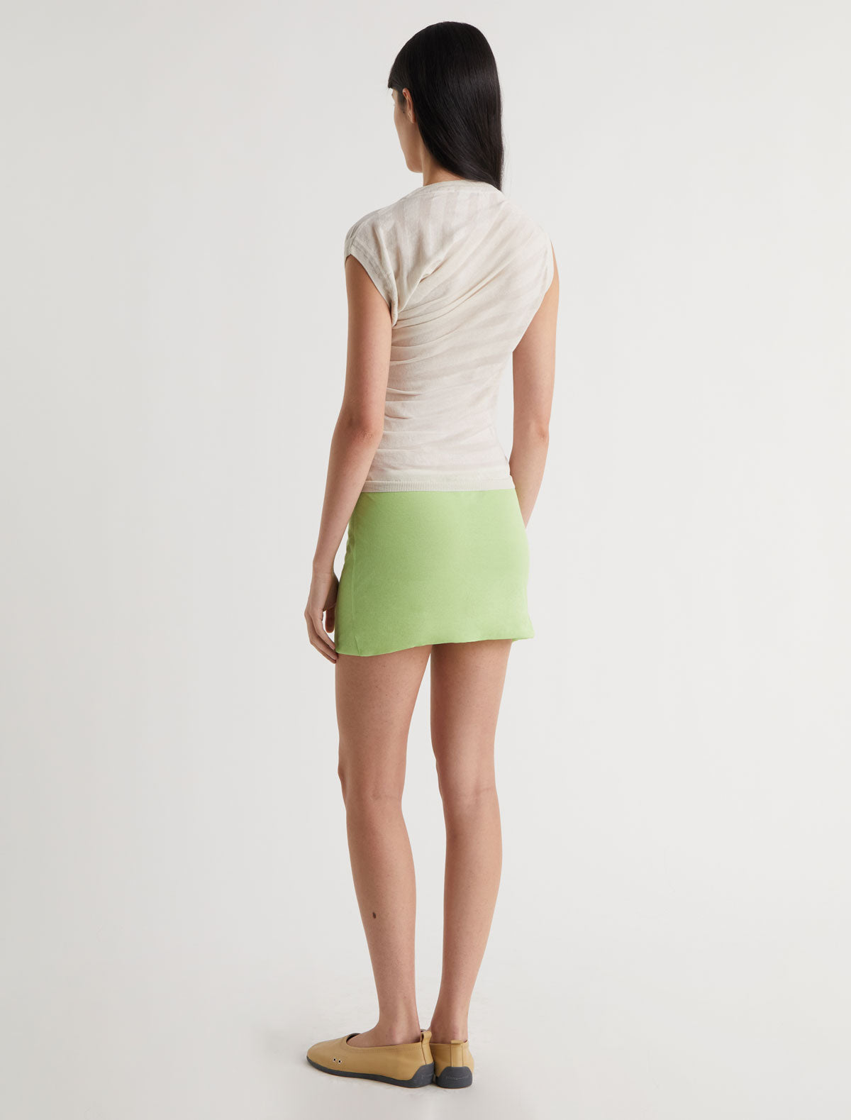Raven asymmetric draped top striped effect knit offwhite