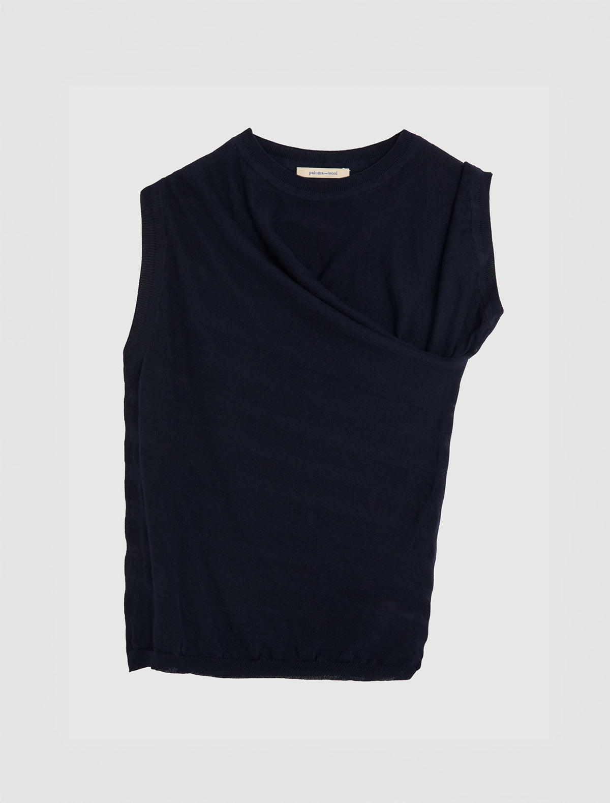 Raven asymmetric draped top striped effect knit navy