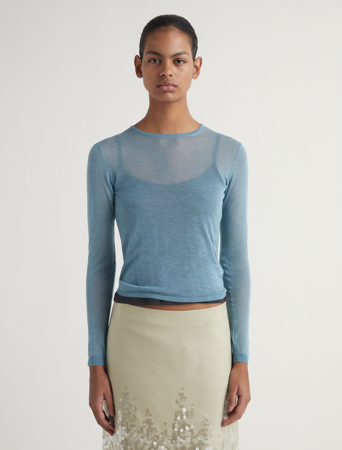 Round losa long sleeve sheer sweater