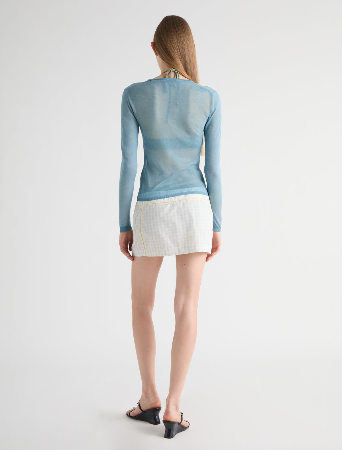 Salina checked mini skirt exposed raw seams