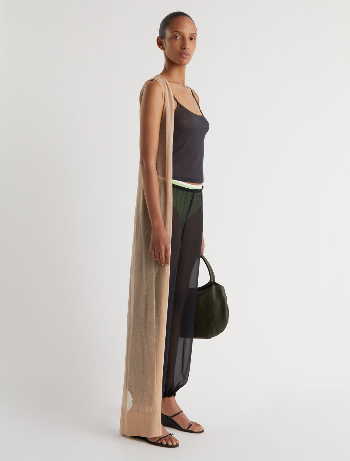 Samira wrap style knit top asymmetric design beige