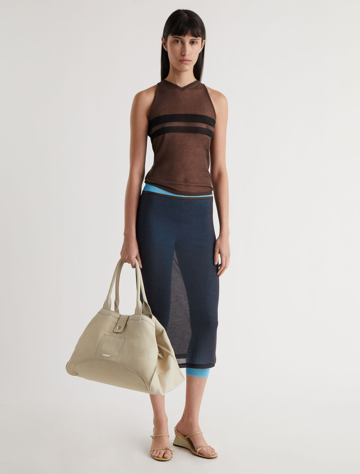 Iris sleeveless v neck top stripe detailing chest