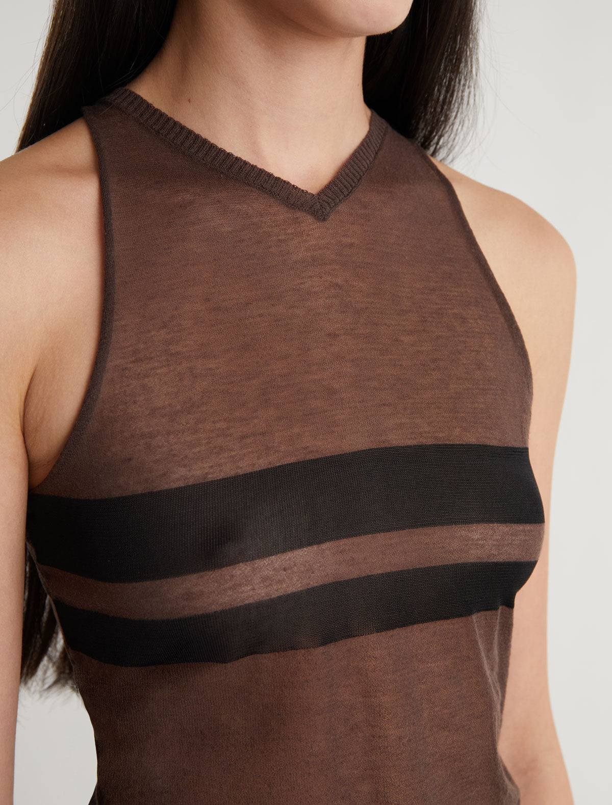 Iris sleeveless v neck top stripe detailing chest