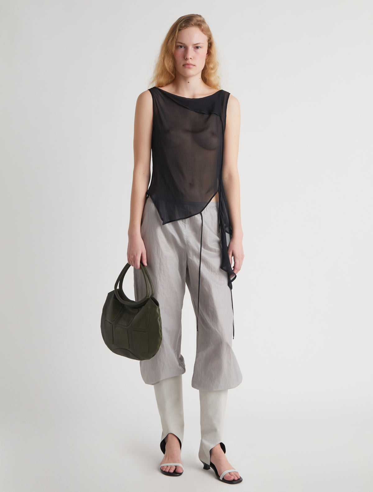 Sato sleeveless asymmetric top ribbons black