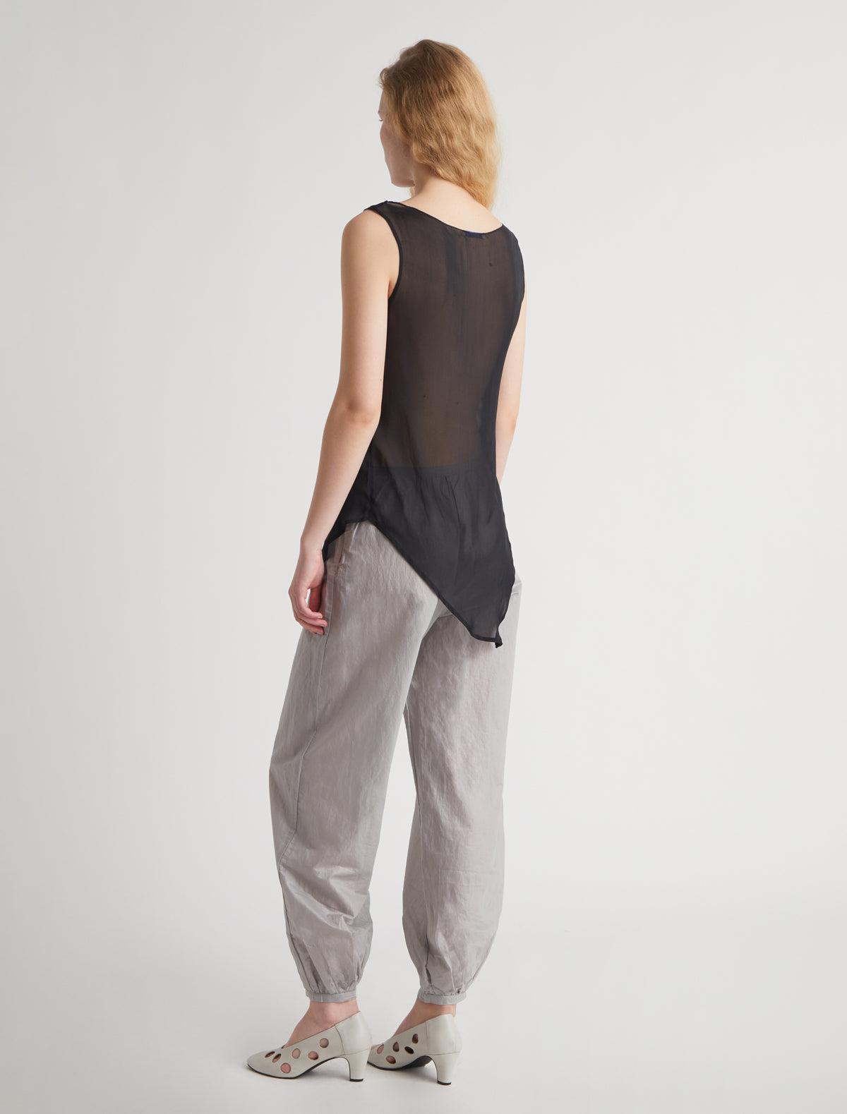 Sato sleeveless asymmetric top ribbons black